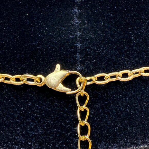 Three-Tiered Gold Tone Necklace With Amber Stone Accents 30 Inches Long Statemen - Picture 4 of 6